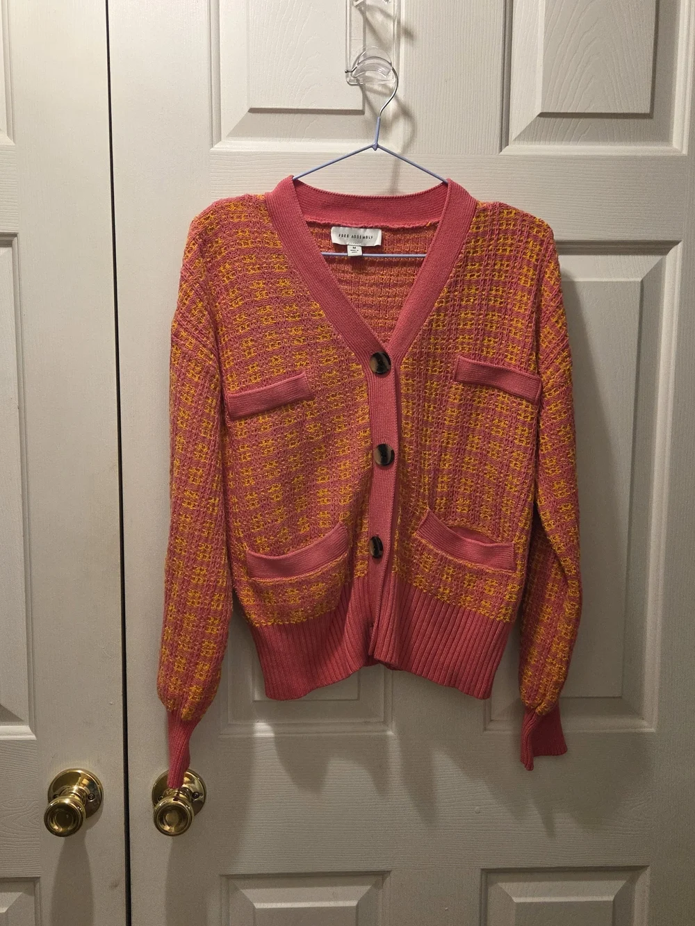 Free assembly Pink & Yellow Knit Cardigan Sweater